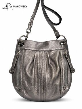 B. MAKOWSKI GENUINE LEATHER METALLIC CROSSBODY BAG EXCELLENT CONDITION